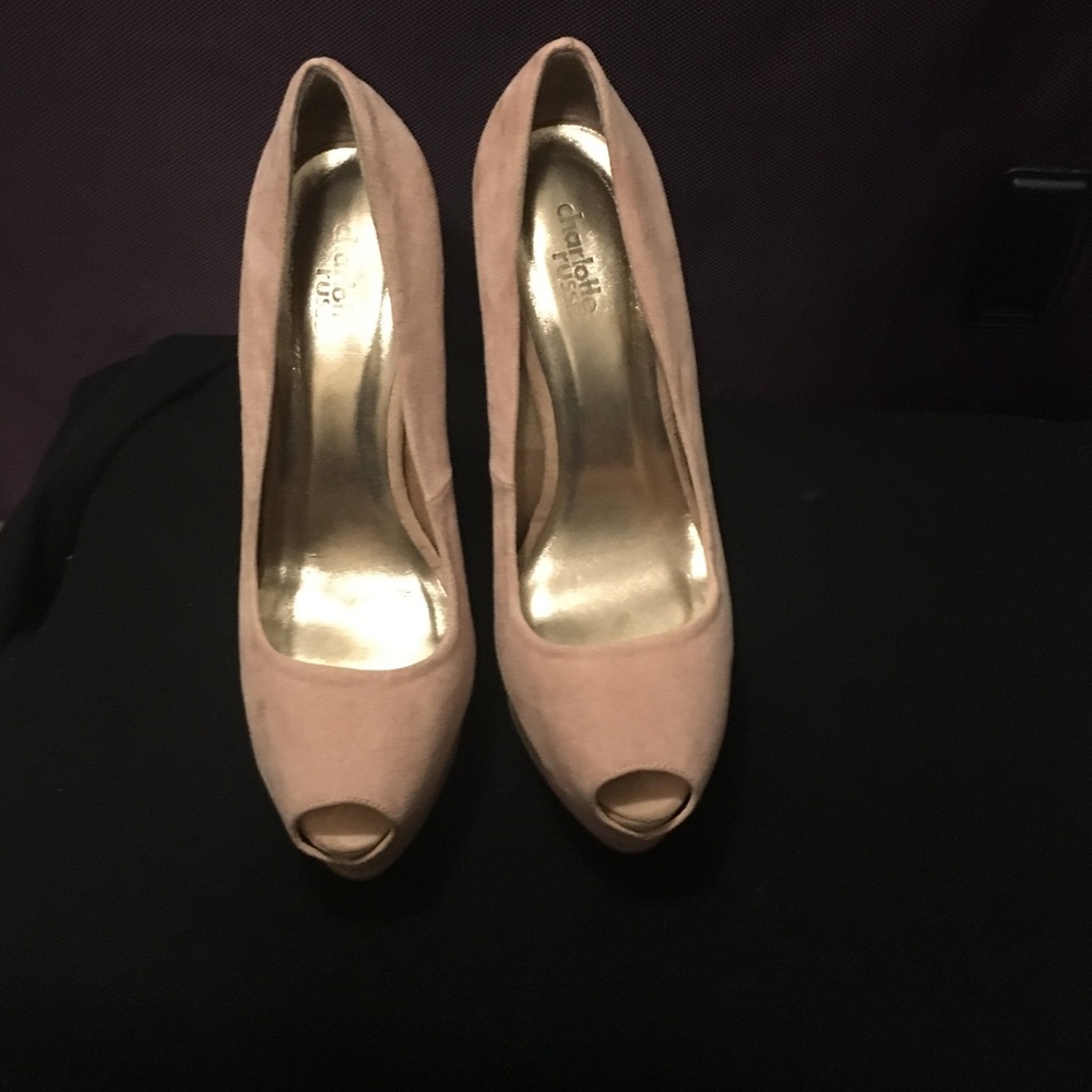 Pink suede peek toe heels